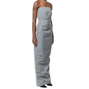 NEW Rick Owens silver metallic strapless floor length maxi gown size 8